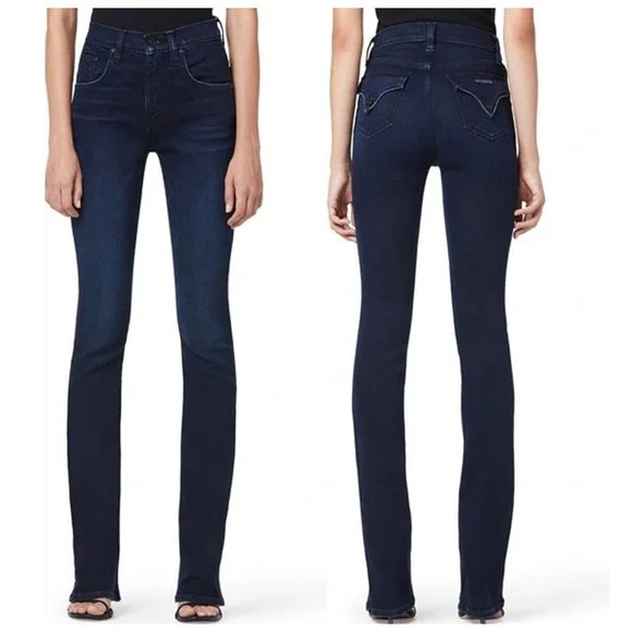 Hudson Denim - Hudson Beth Baby Boot Cut Dark Wash Blue Hi Rise Flap Pocket 36 x 35 Jeans 34